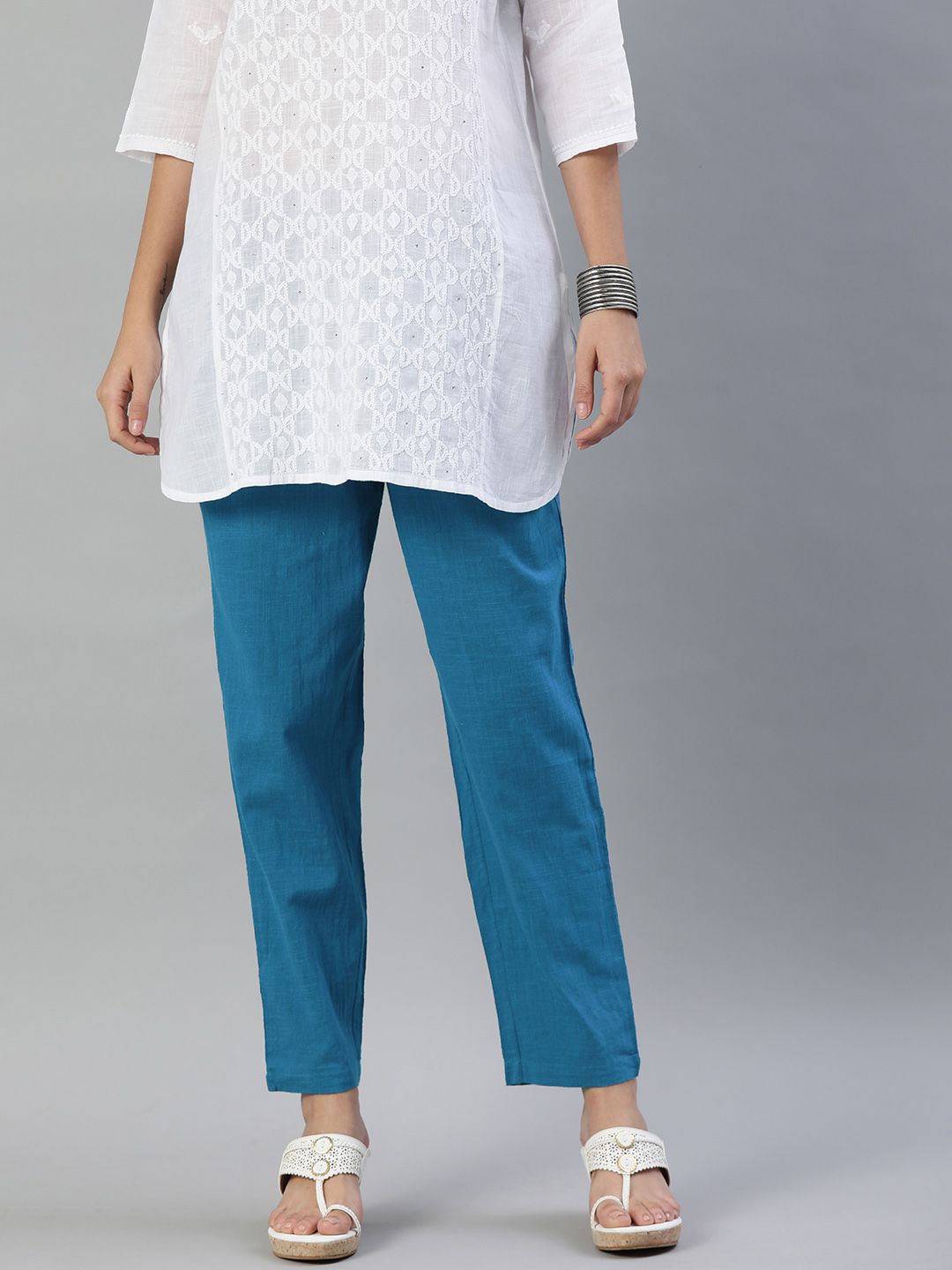 Aprique FAB Women Blue Regular Fit Solid Trousers Price in India