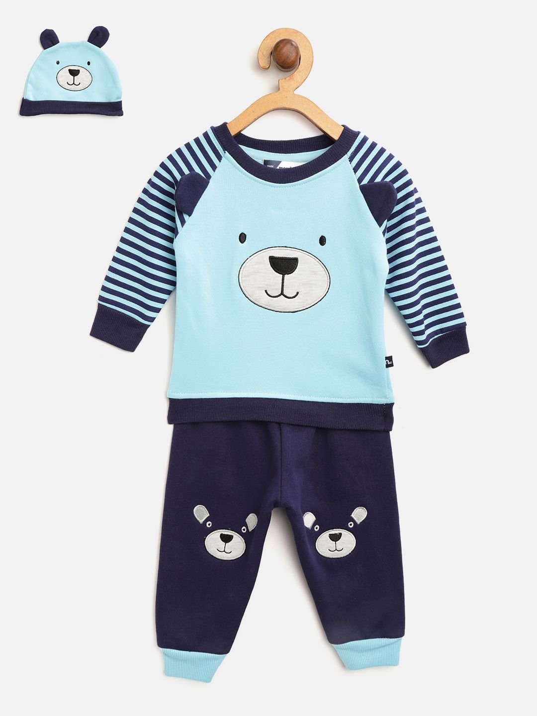 Moms Love Boys Blue Teddy Bear Applique Clothing Set