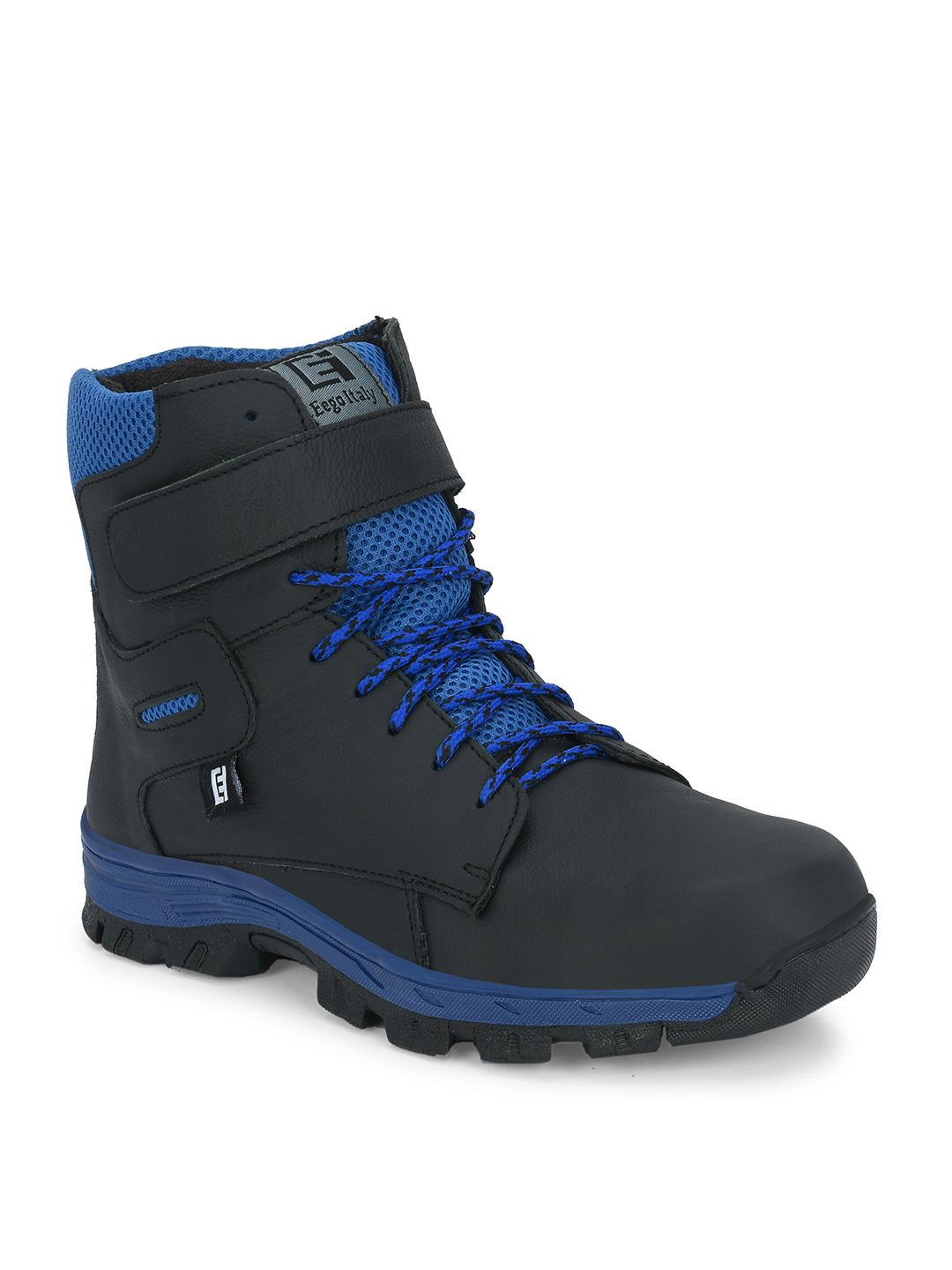Eego Italy Men Black Leather High-Top Trekking Shoes