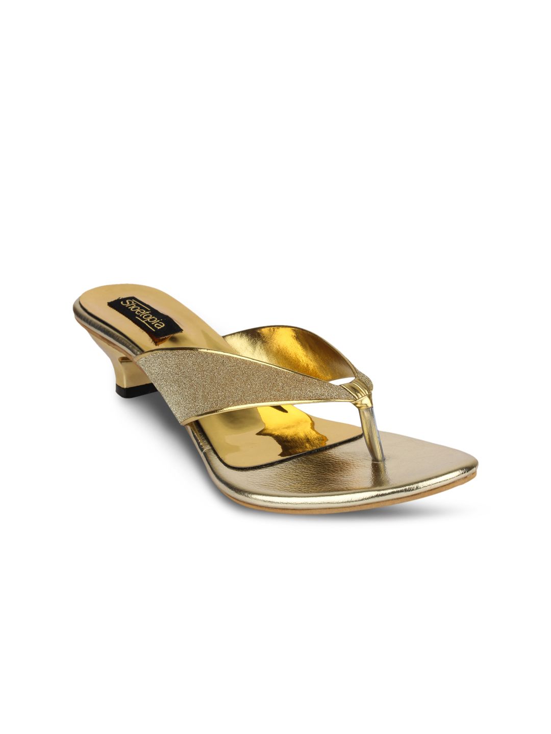 Shoetopia Women Gold-Toned Kitten Heels Price in India