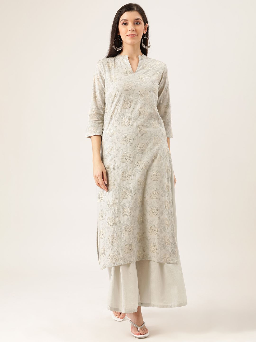 Prakrti Women Grey Embroidered Kurta with Palazzos