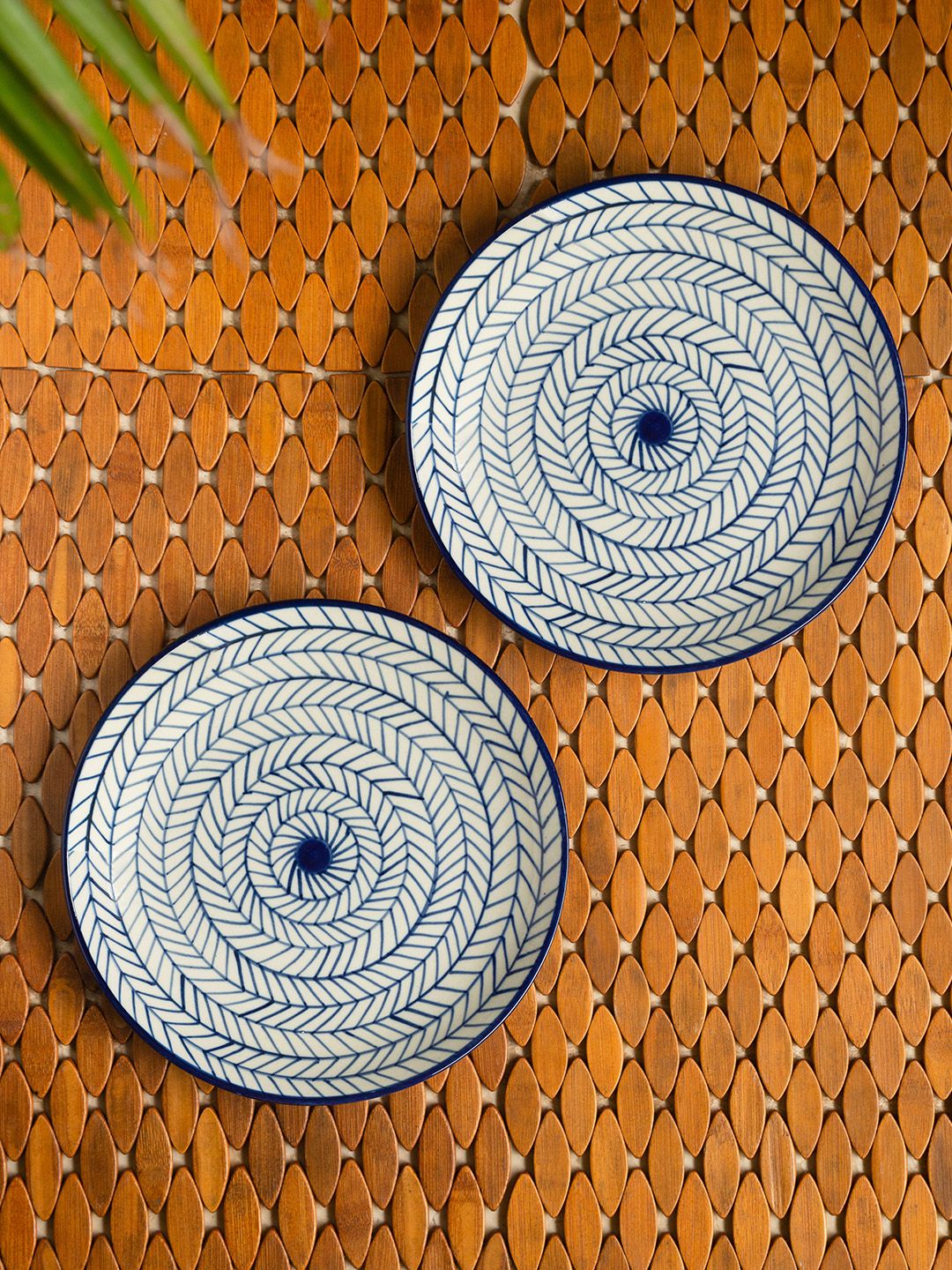 ExclusiveLane Set of 2 White & Blue Hand-Painted Ceramic Dinner Plates Price in India