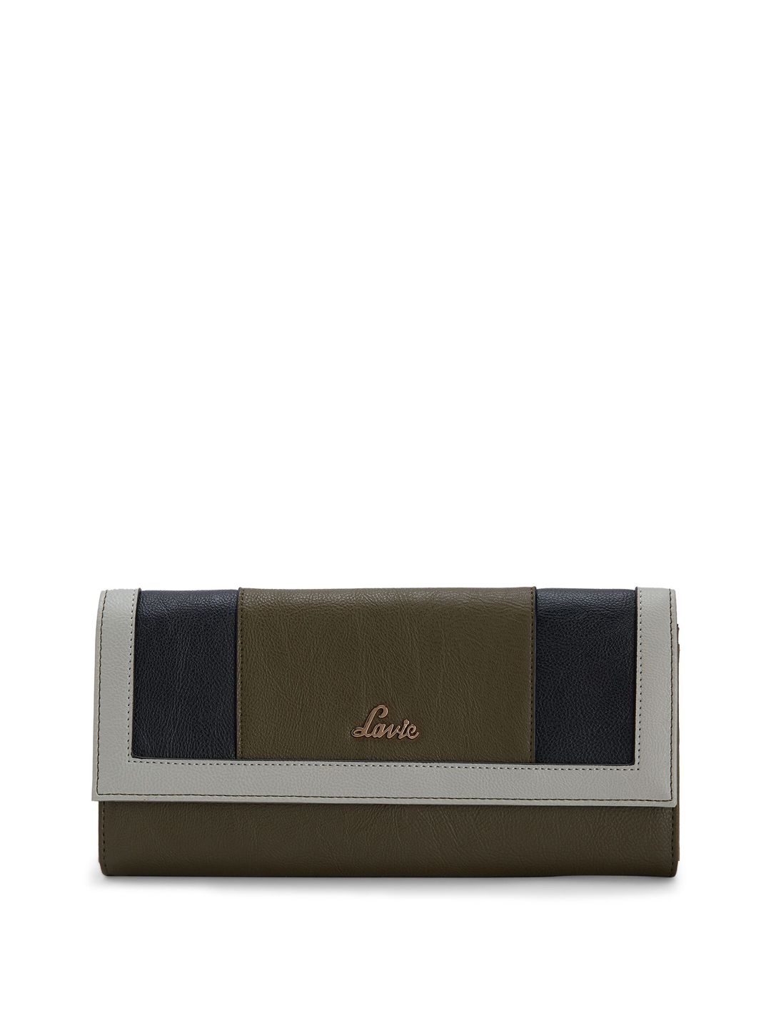 Lavie Women Olive Green & Navy Blue Colourblocked Two Fold Wallet Price in India