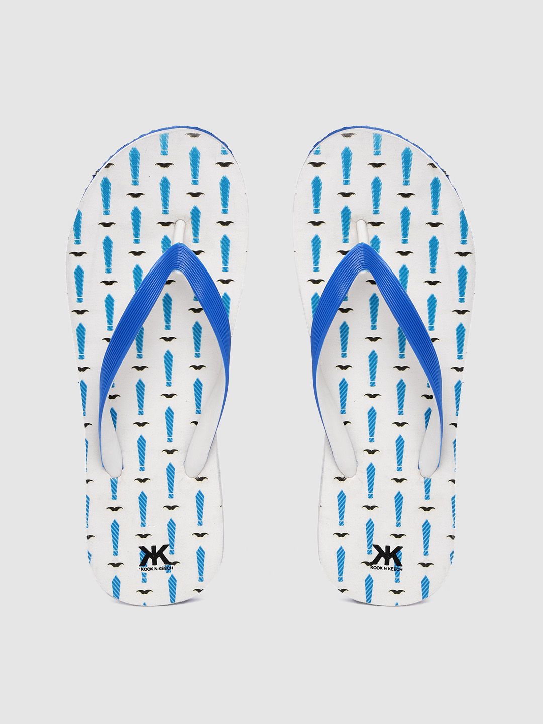 Kook N Keech Women Blue & White Tie & Moustache Print Thong Flip-Flops Price in India