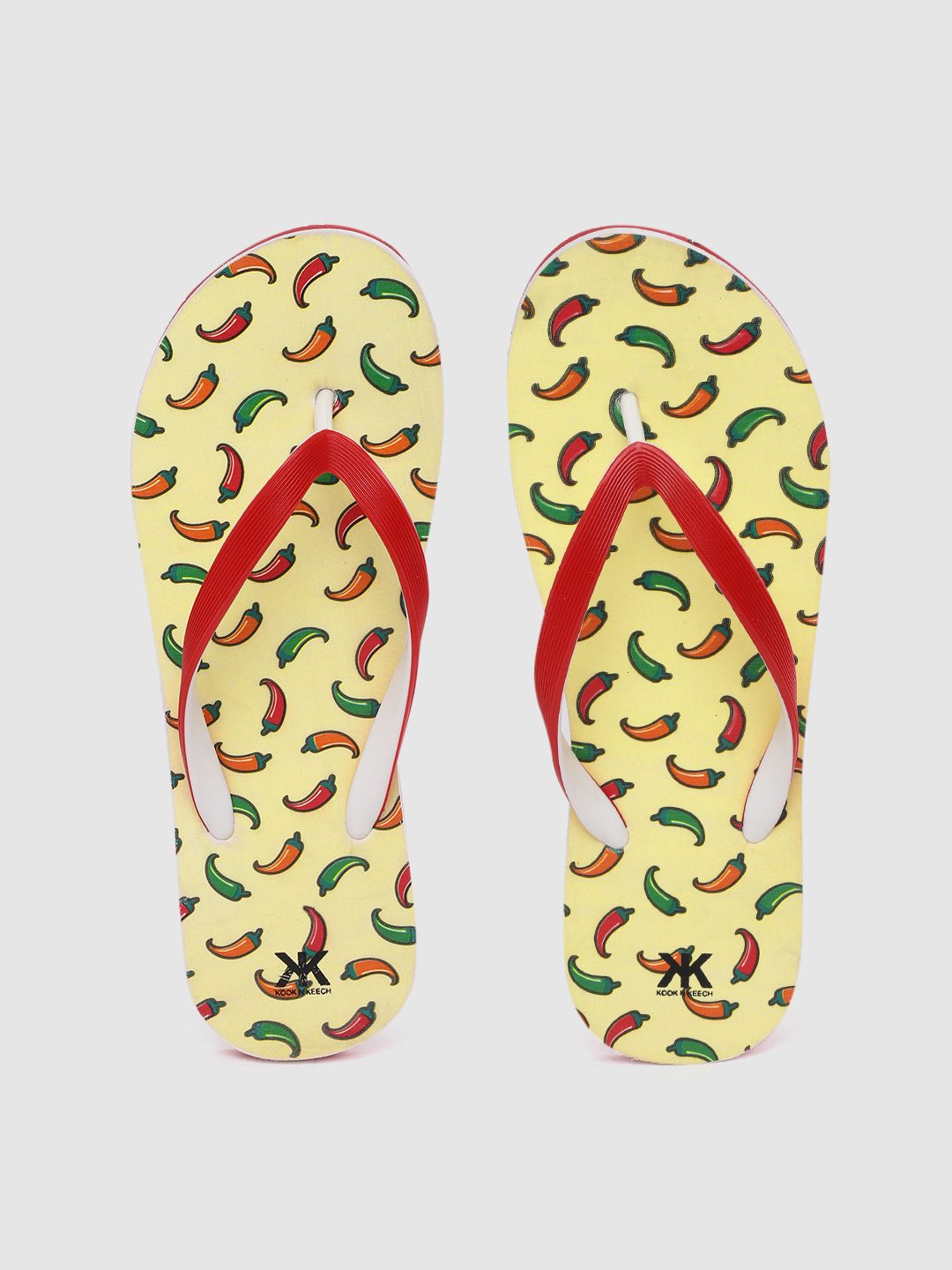 Kook N Keech Women Red & Cream-Coloured Chilli Print Thong Flip-Flops Price in India