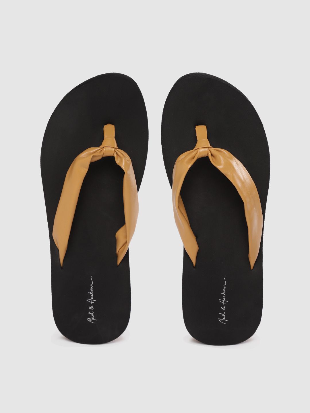 Mast & Harbour Women Beige & Black Solid Thong Flip-Flops  with Knot Detail Price in India