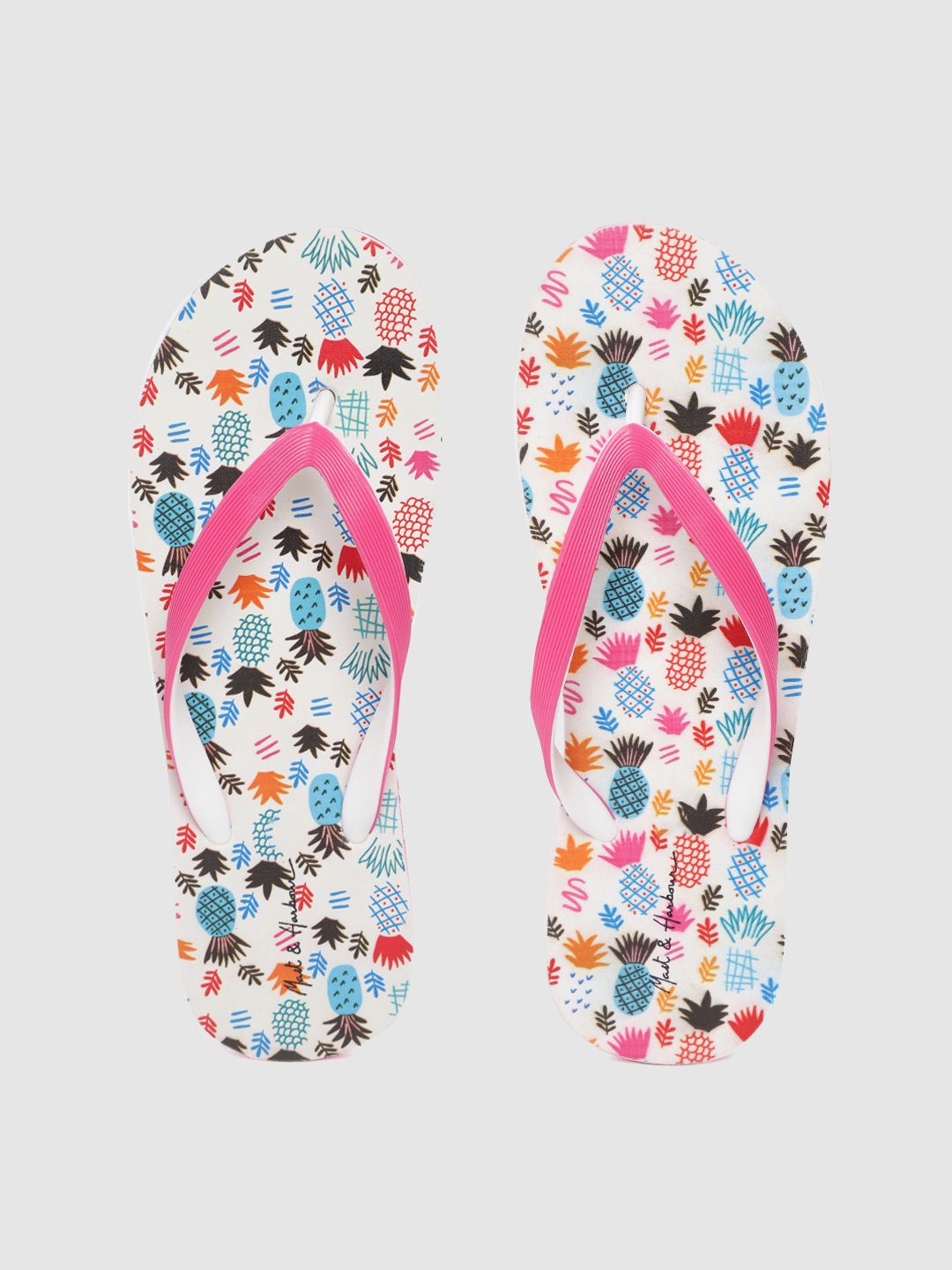 Mast & Harbour Women Pink & White Pineapple Print Thong Flip-Flops Price in India