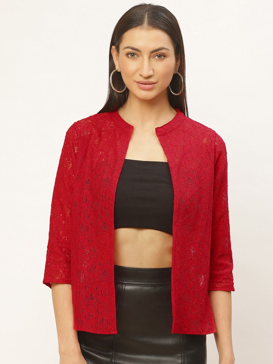 Rute Women Red Solid Open Front Shrug Price in India