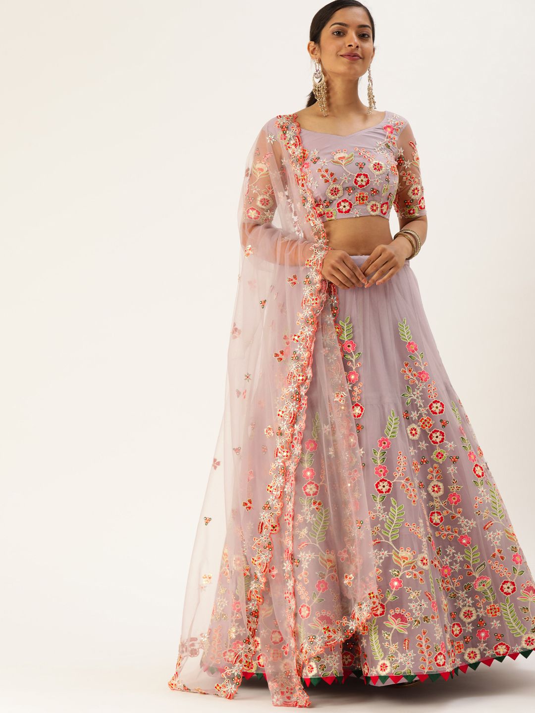 panchhi Lavender & Pink Semi-Stitched Lehenga & Unstitched Blouse with Dupatta