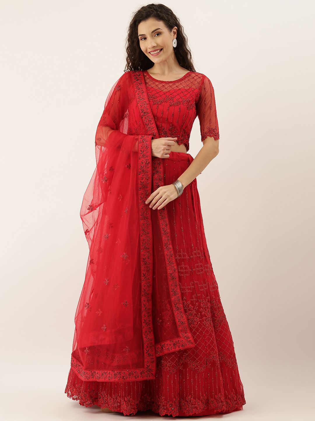 panchhi Red Codding Embroidered Semi-Stitched Lehenga & Unstitched Choli With Dupatta Price in India