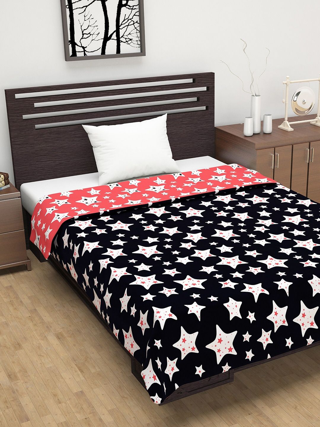 Divine Casa Black & Red Abstract AC Room 110 GSM Single Bed Dohar Price in India