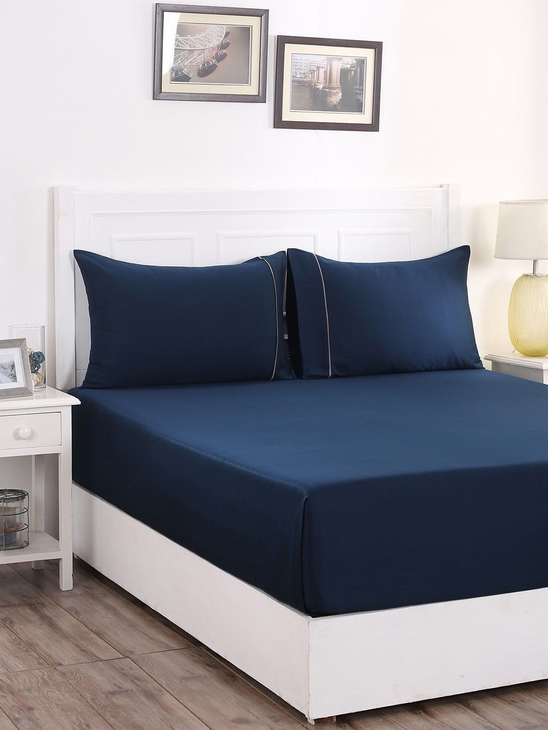 MASPAR Blue Solid 300 TC Cotton 1 Queen Bedsheet with 2 Pillow Covers Price in India