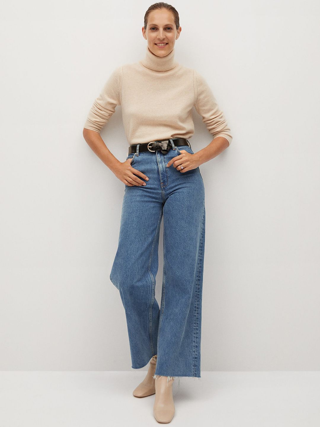 Blue Sustainable Eco-Wash Flared High-Rise Clean Look Stretchable Jeans
