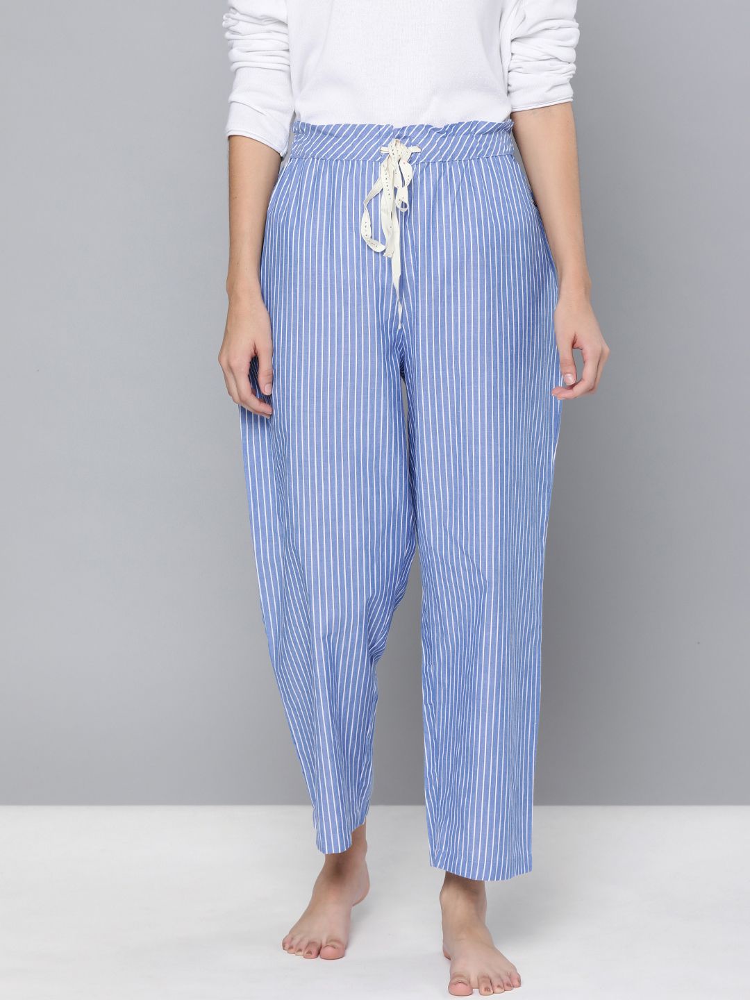 Chemistry Women Blue & White Striped Lounge Pants Price in India