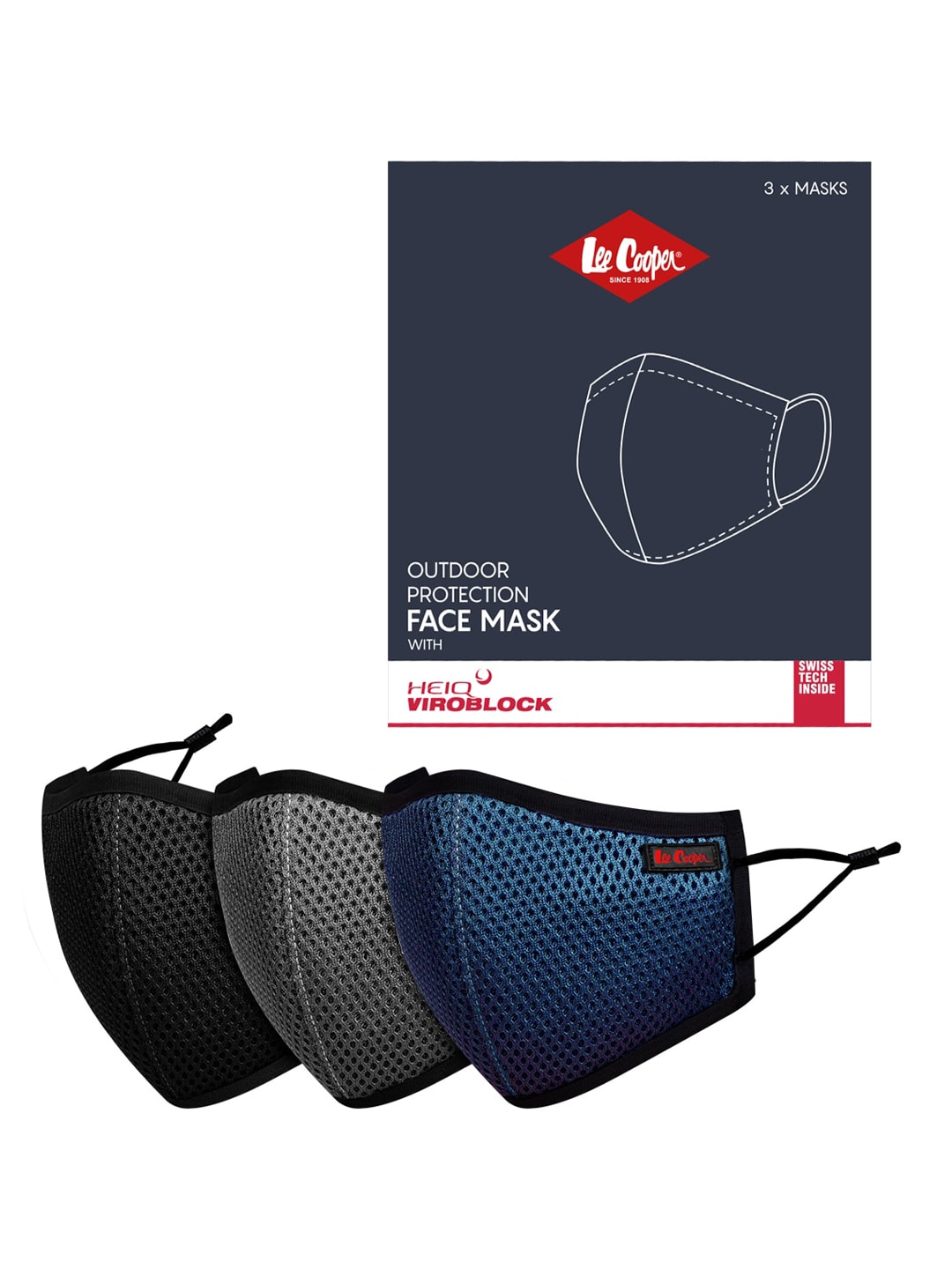 Lee Cooper Unisex Multicolored Pack of 3 Reusable 6-Ply Cloth Mask Price in India
