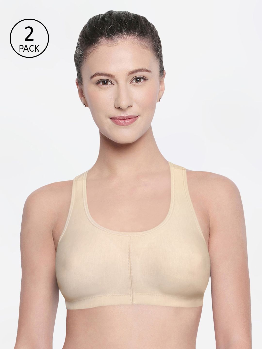 Bodycare Pack Of 2 Beige Solid Non-Wired Non Padded Sports Bras 1612SS Price in India