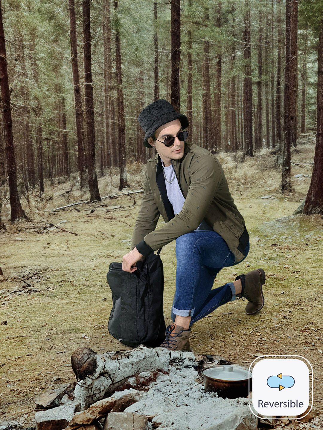 Roadster Men Black & Olive Green Solid Reversible Sustainable Bomber Jacket