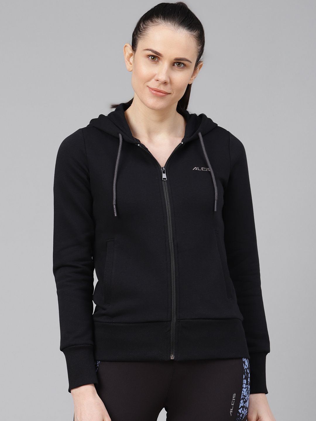 Alcis Women Black Solid Hooded Sporty Jacket Price in India