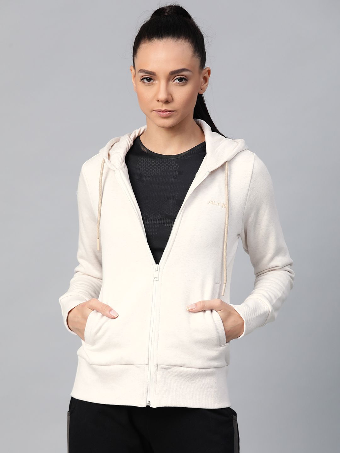 Alcis Women Off-White Solid Hooded Sporty Jacket Price in India