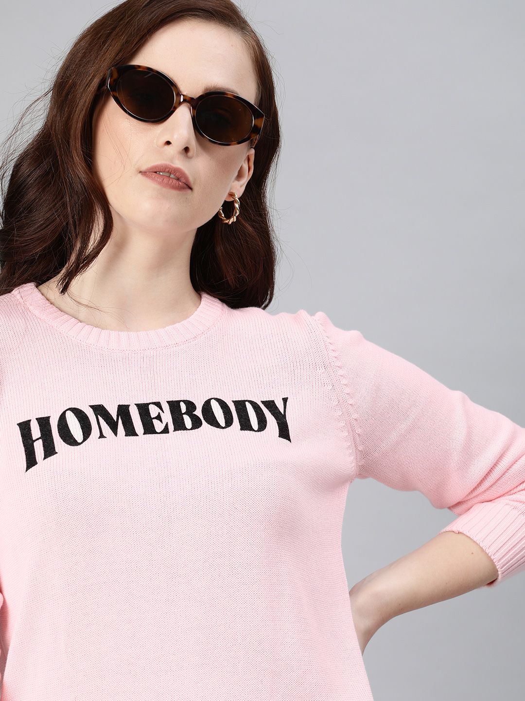 ONLY Women Pink Printed Pullover Sweater Price in India