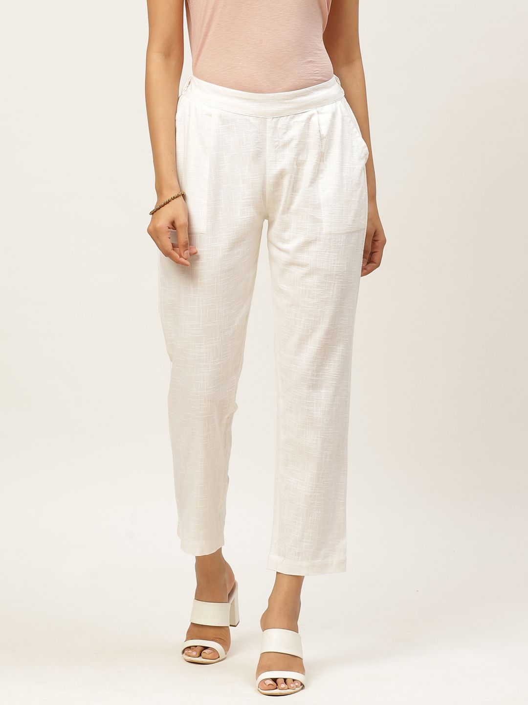 FABRIC FITOOR Women White Trousers Price in India