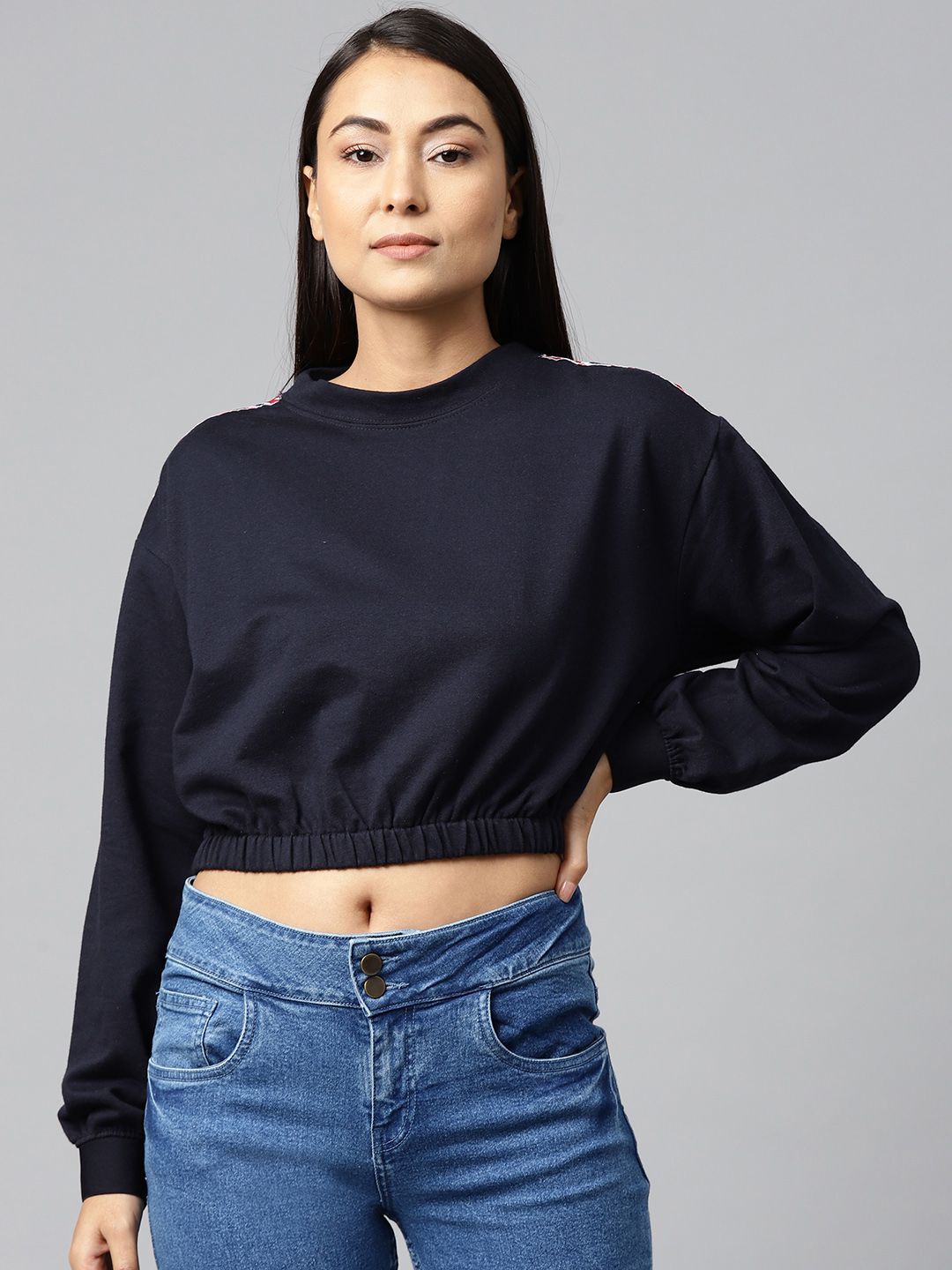 Hubberholme Women Navy Blue Solid Sweatshirt Price in India