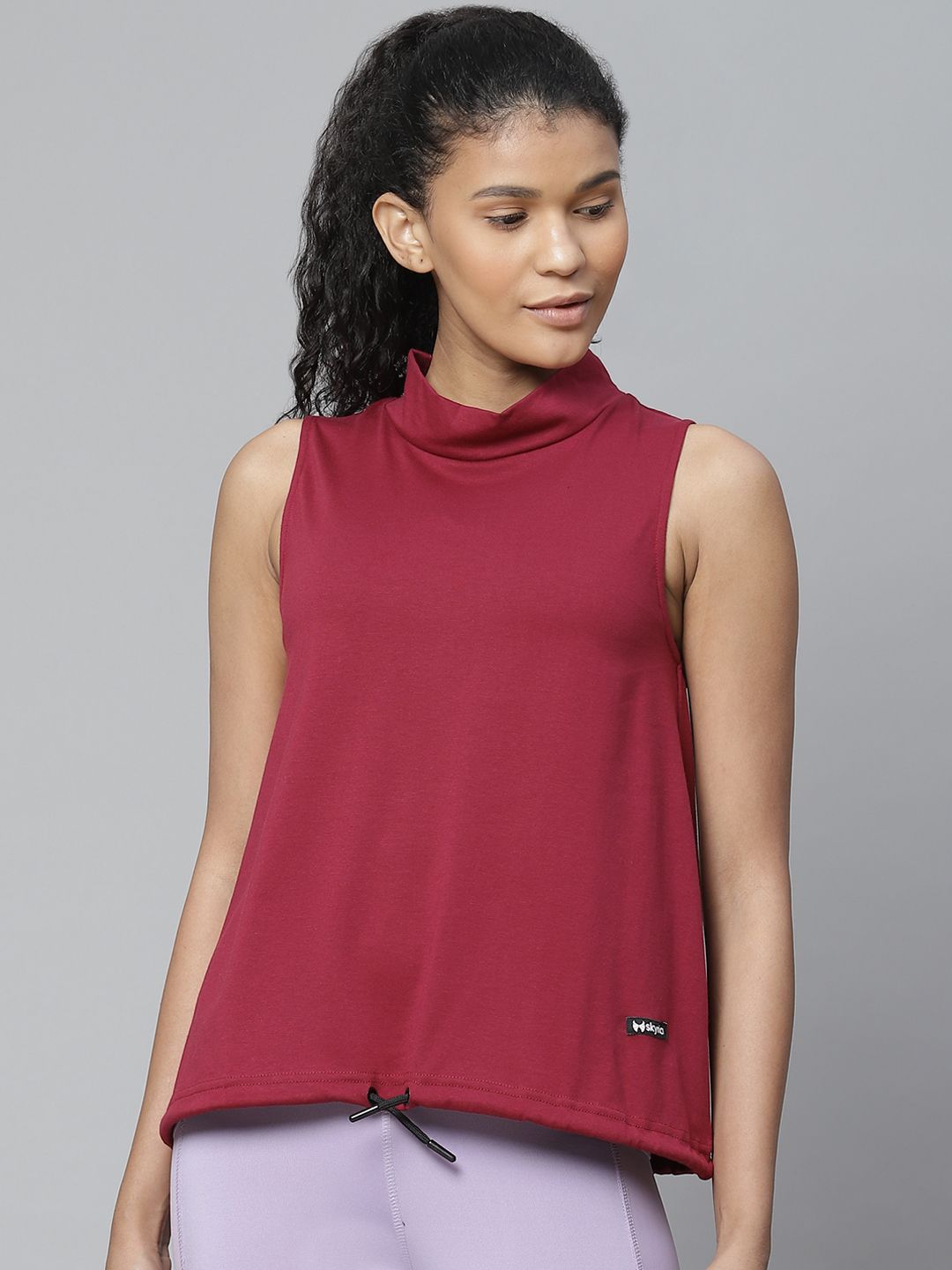 skyria Women Magenta Solid Hem Tie-Up A-Line Top