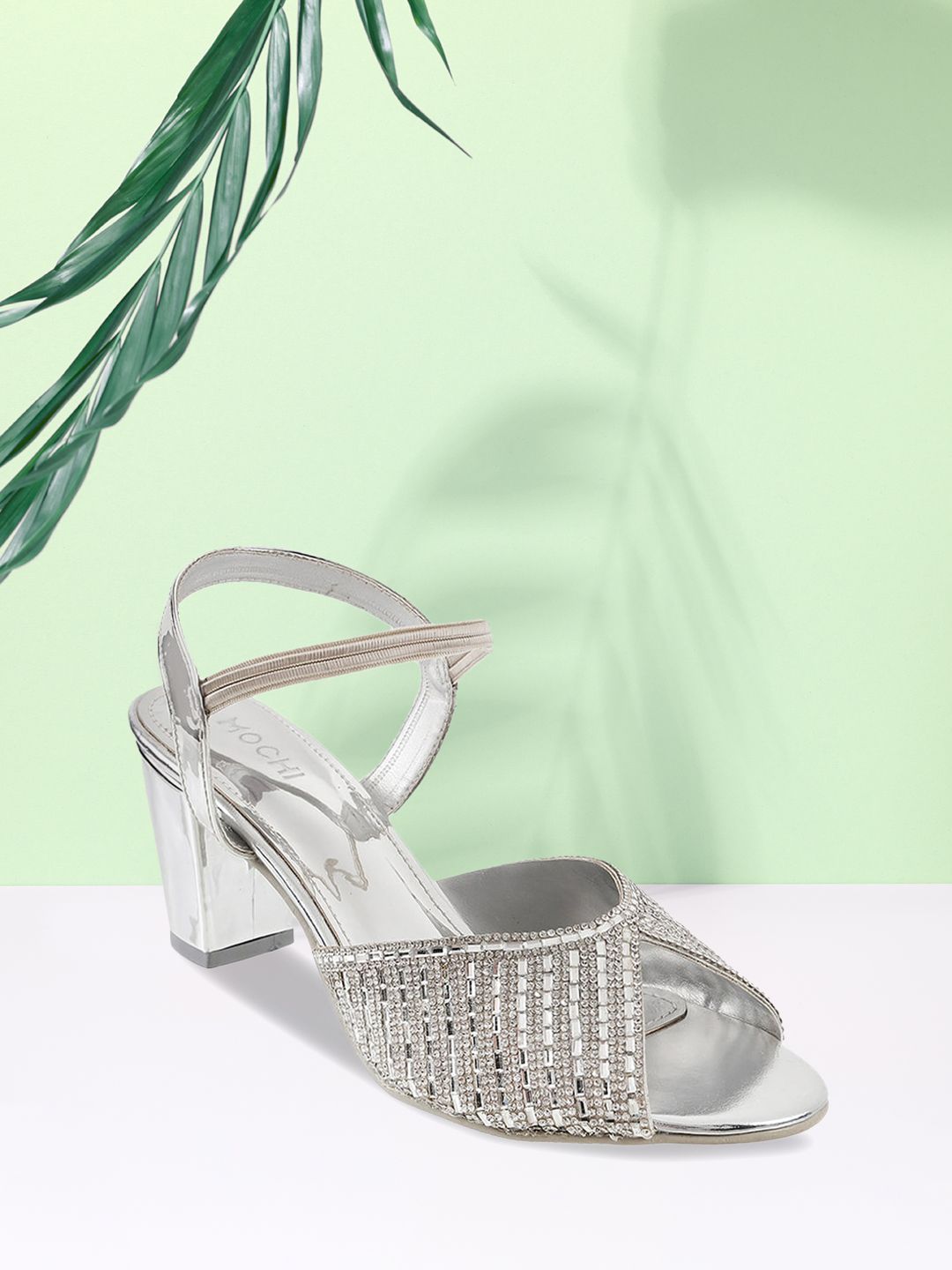Mochi Women Silver-Toned Embellished Heels Price in India