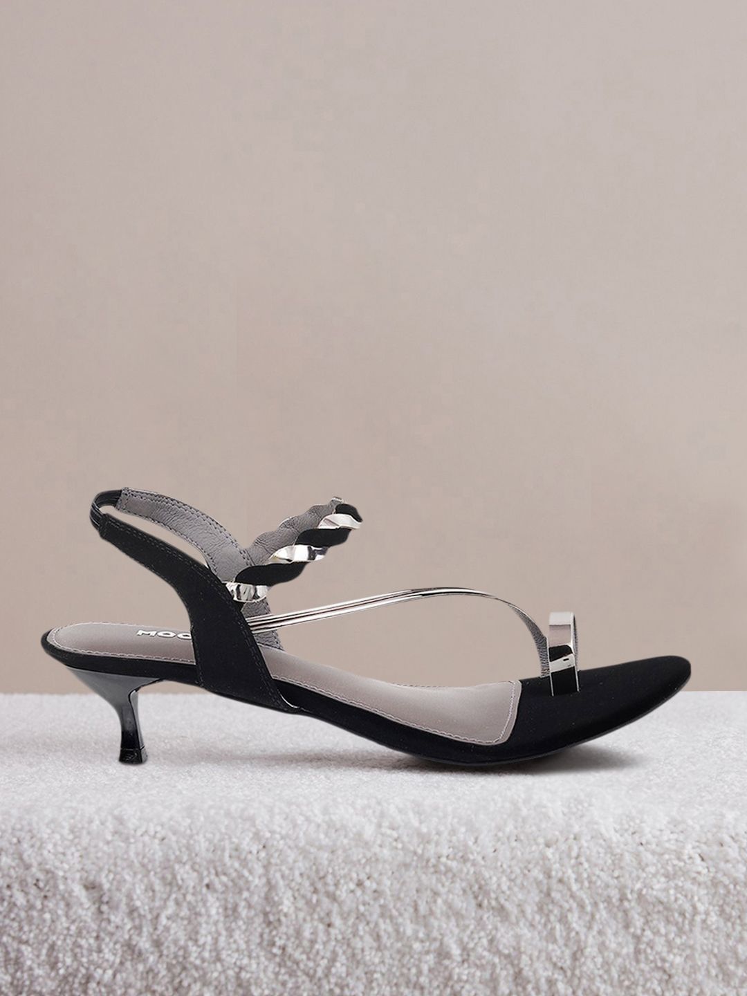 Mochi Women Black & Silver Colourblocked Heels Price in India