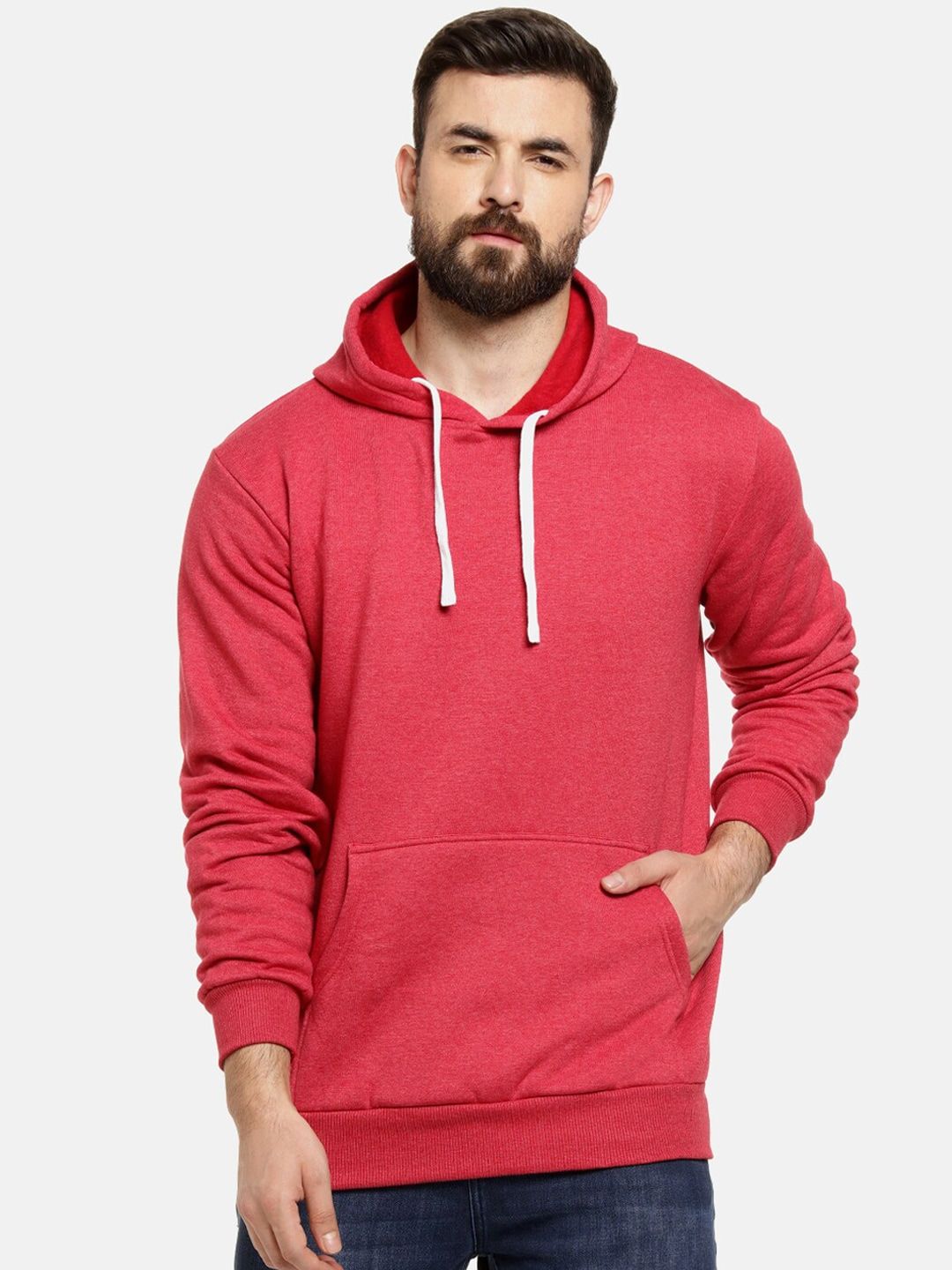 CAHOOT Men Red Solid Hooded Sweatshirt