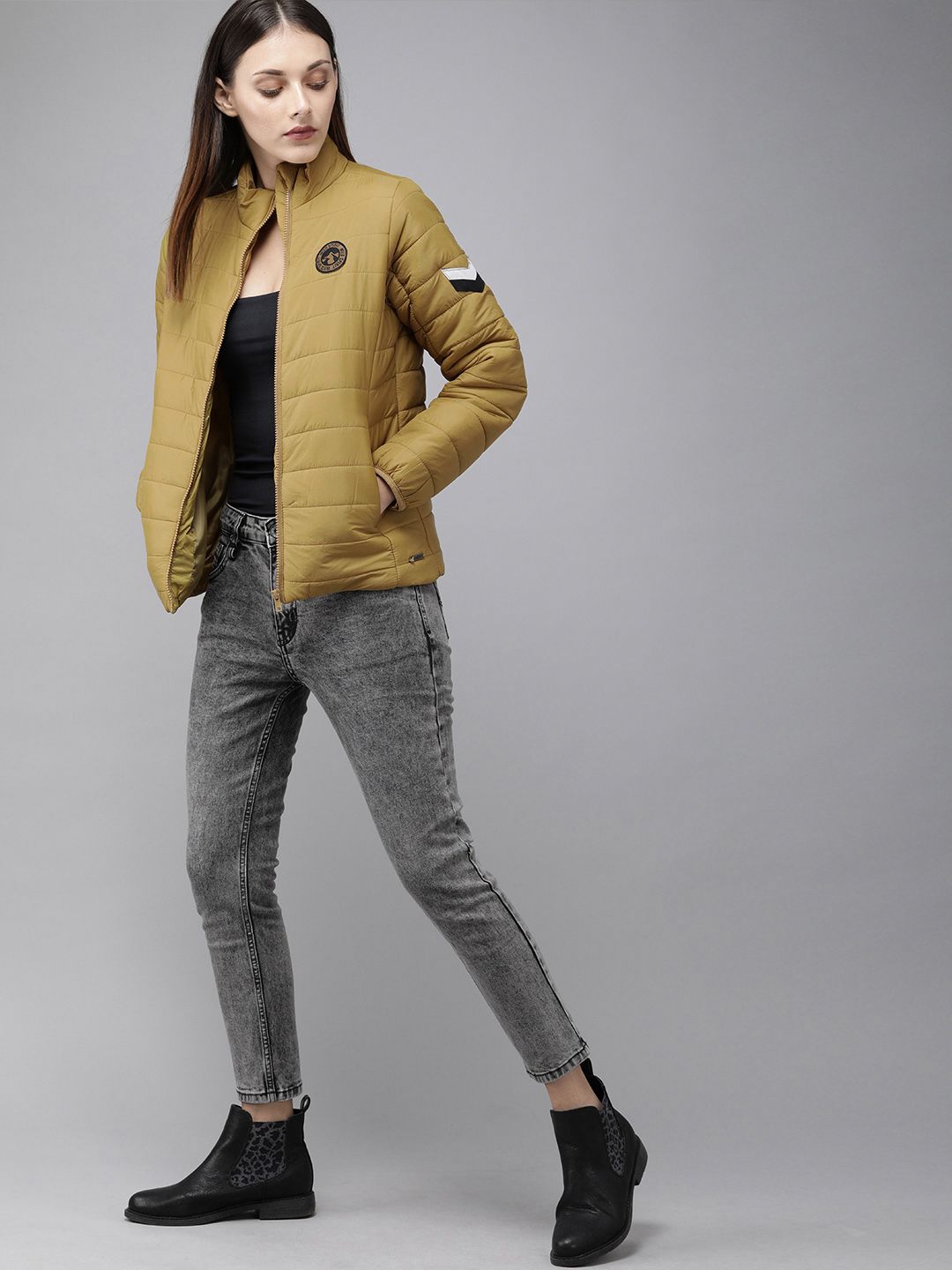 Roadster Women Mustard Solid Puffer Jacket Price in India