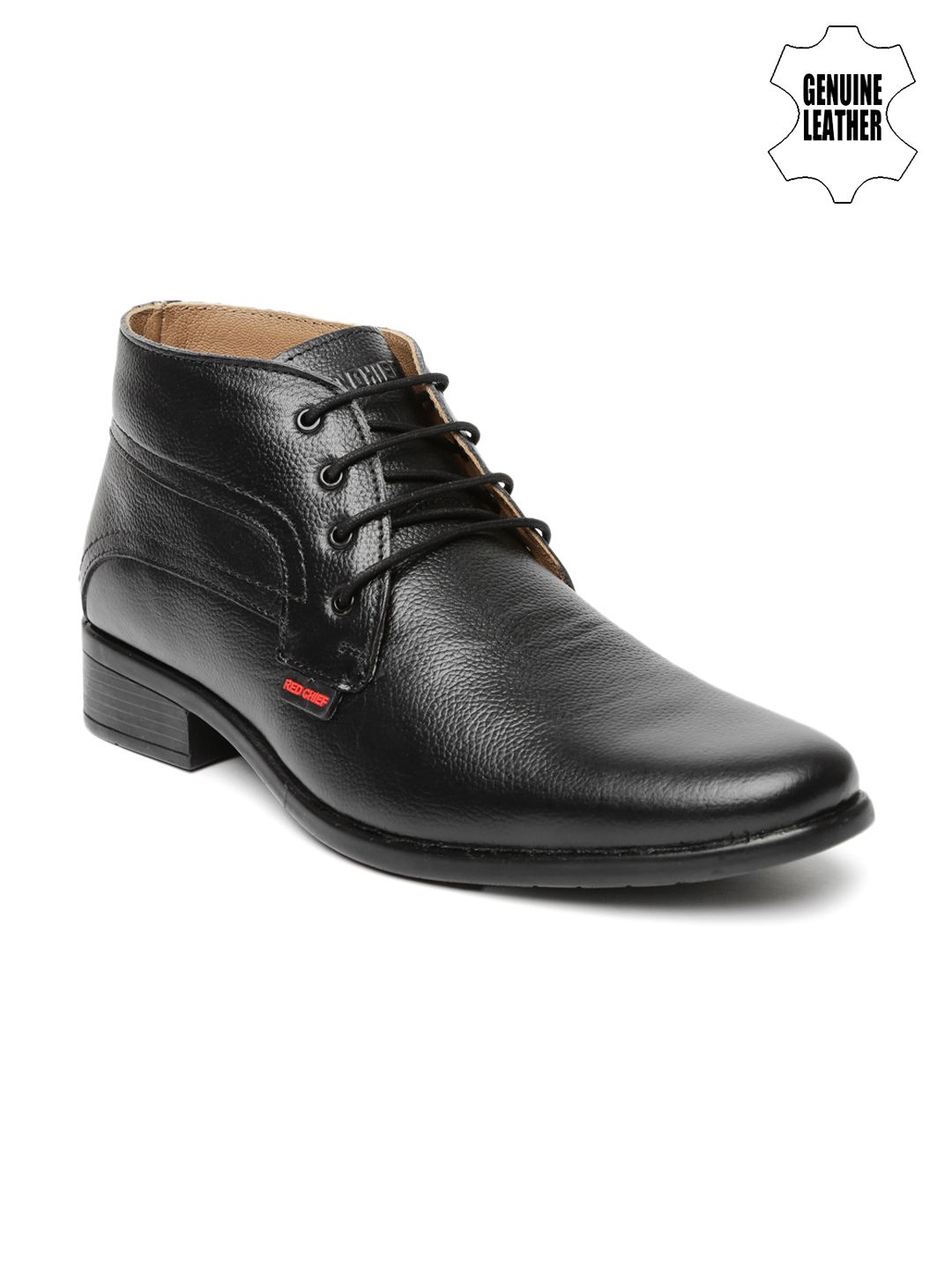 Red Chief Men Black Genuine Leather High-Top Derby Formal Shoes