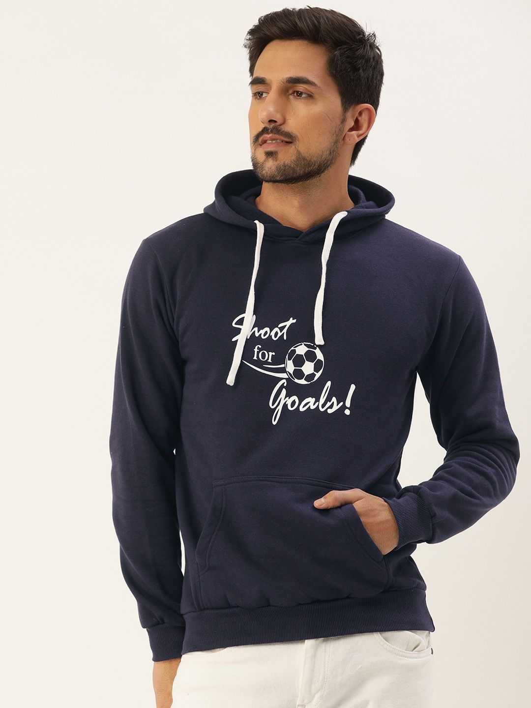 CAHOOT Men Navy Blue Printed Hooded Sweatshirt