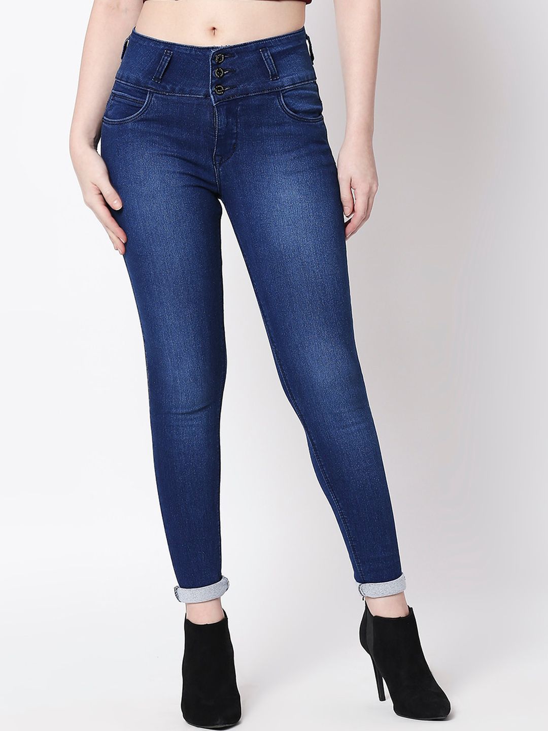 High Star Women Plus Size Blue Slim Fit High-Rise Clean Look Stretchable Jeans Price in India