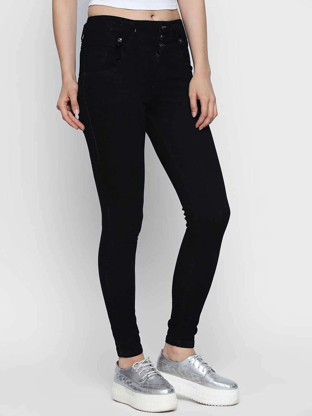 High Star Women Plus Size Black Slim Fit High-Rise Clean Look Stretchable Jeans Price in India