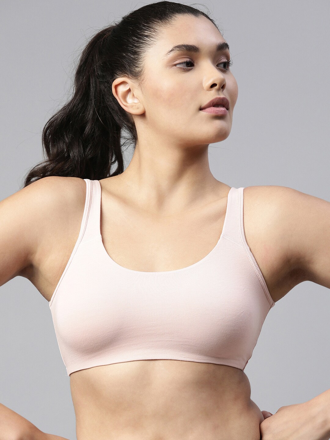 Enamor Nude-Coloured Non-Wired Non Padded Full Coverage Low Impact Slip on Sports Bra SB06 Price in India