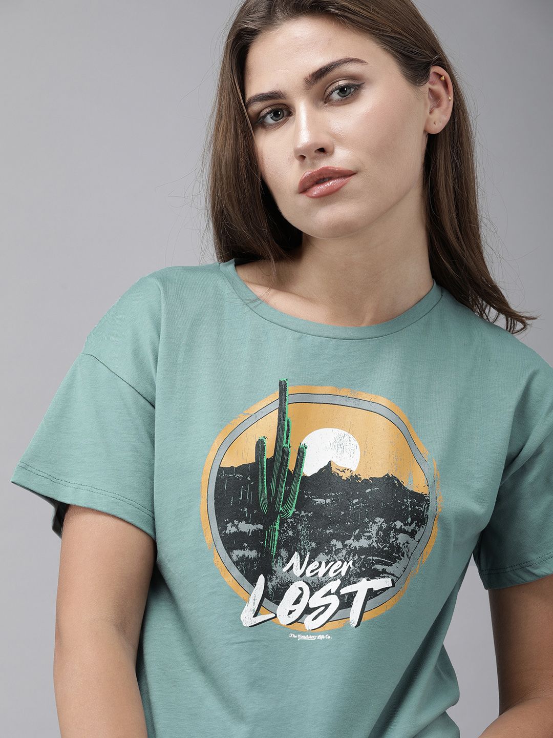 Roadster Women Sea Green Printed Round Neck T-shirt