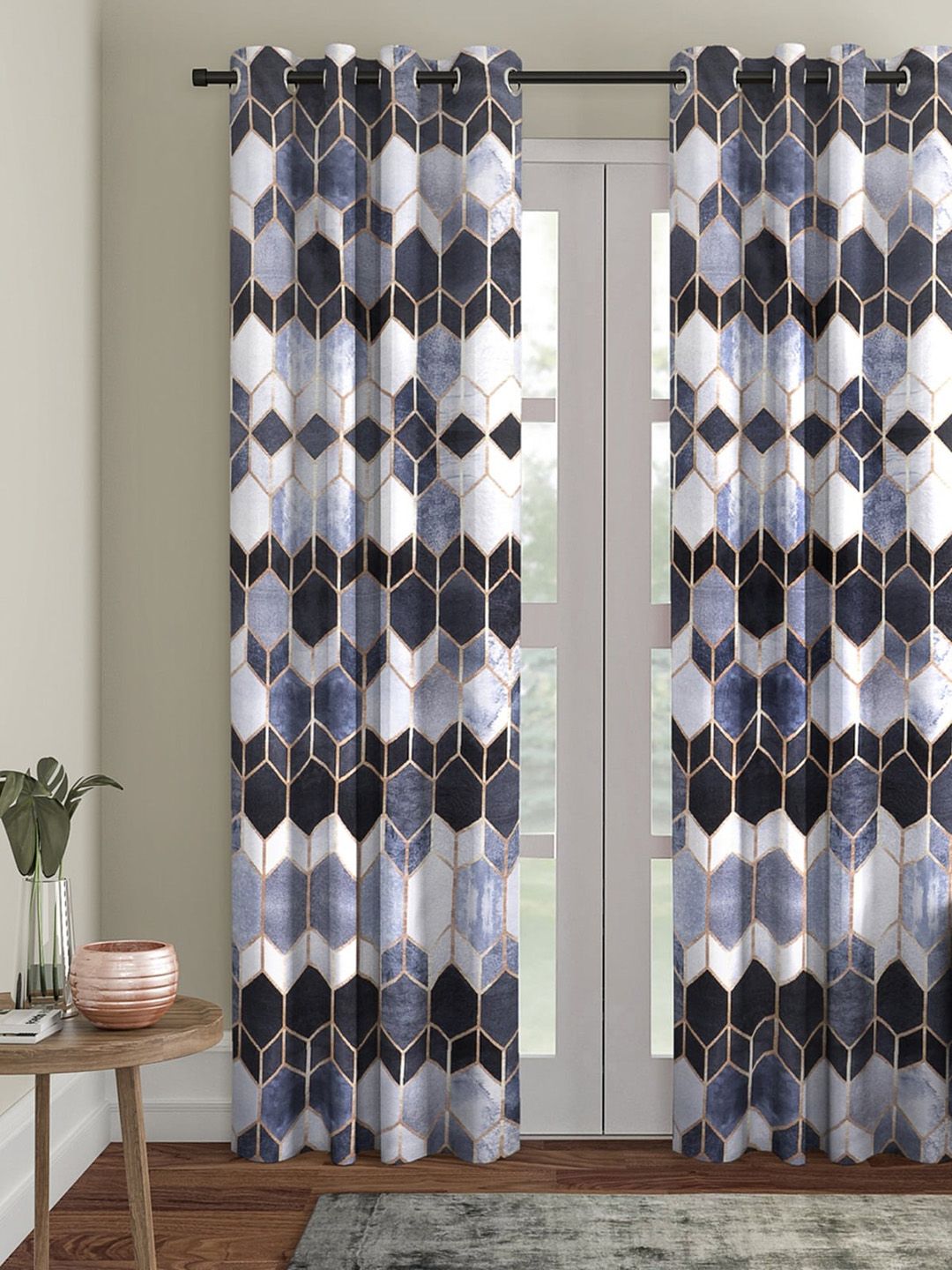 ROMEE Blue & White Room Darkening Door Curtain Price in India