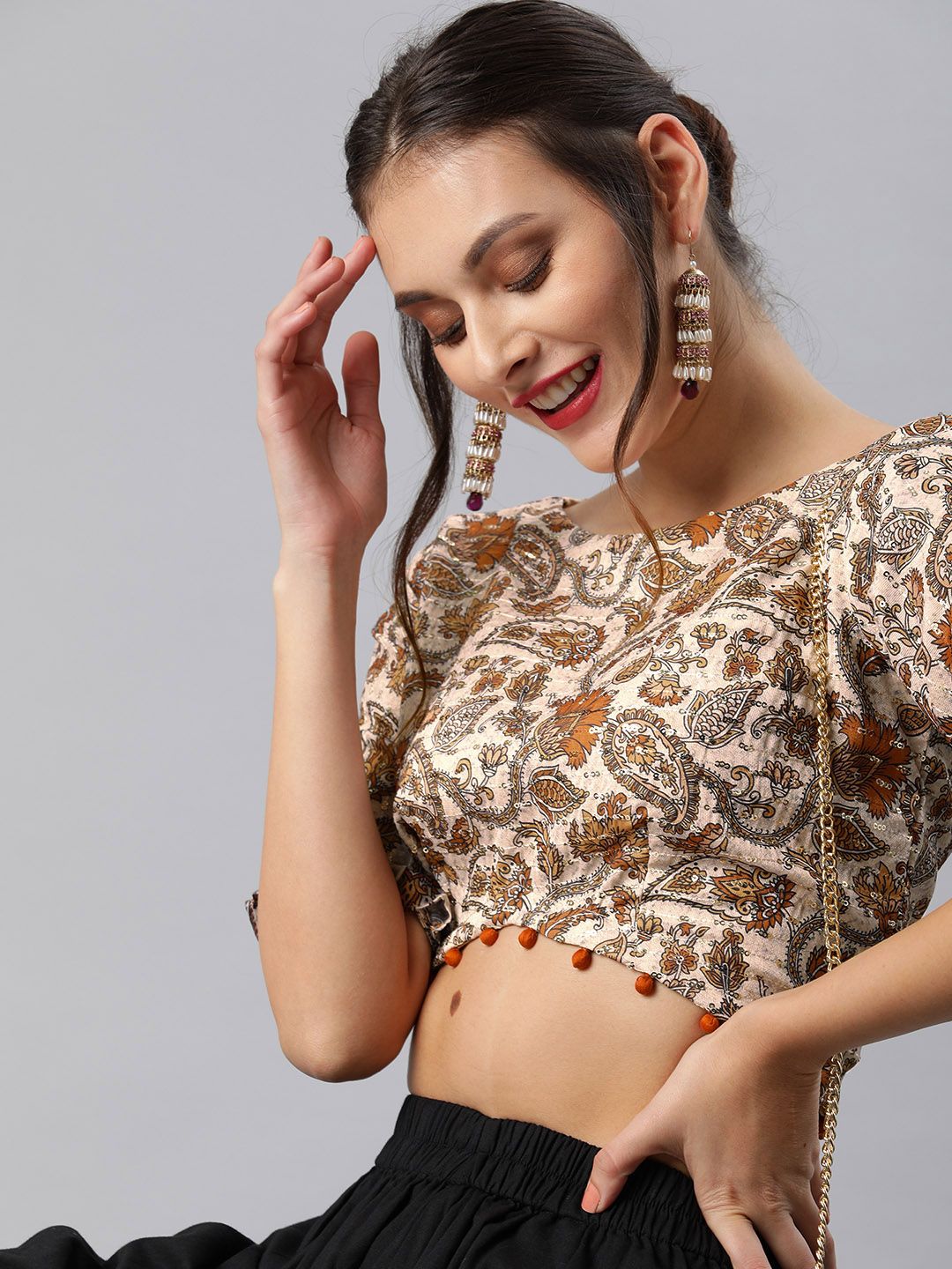 Inddus Women Beige Embroidered Top