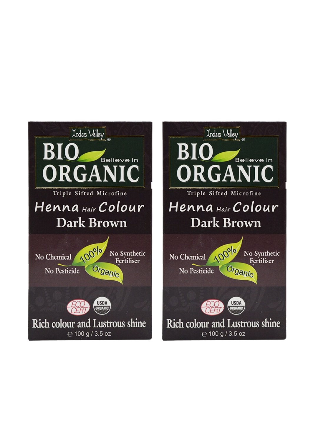 Indus Valley Pack of 2 Bio Organic Dark Brown Henna Hair Color - 100 g each Price in India