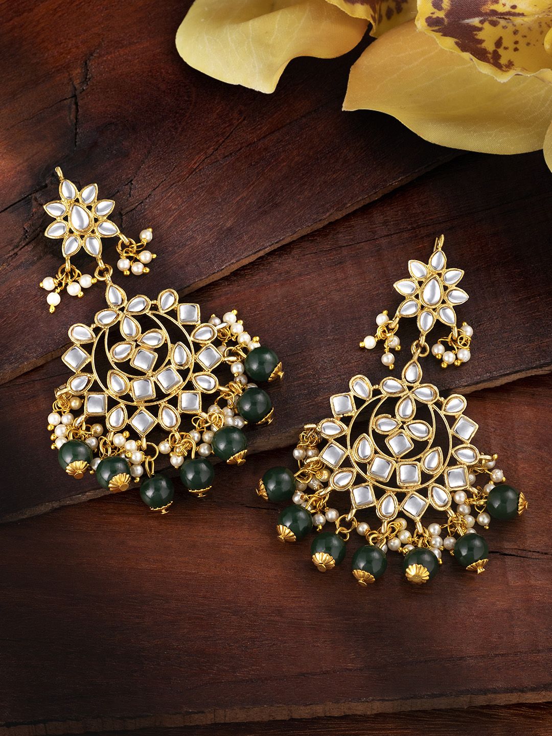 Peora Green Gold Plated Contemporary Chandbalis Price in India