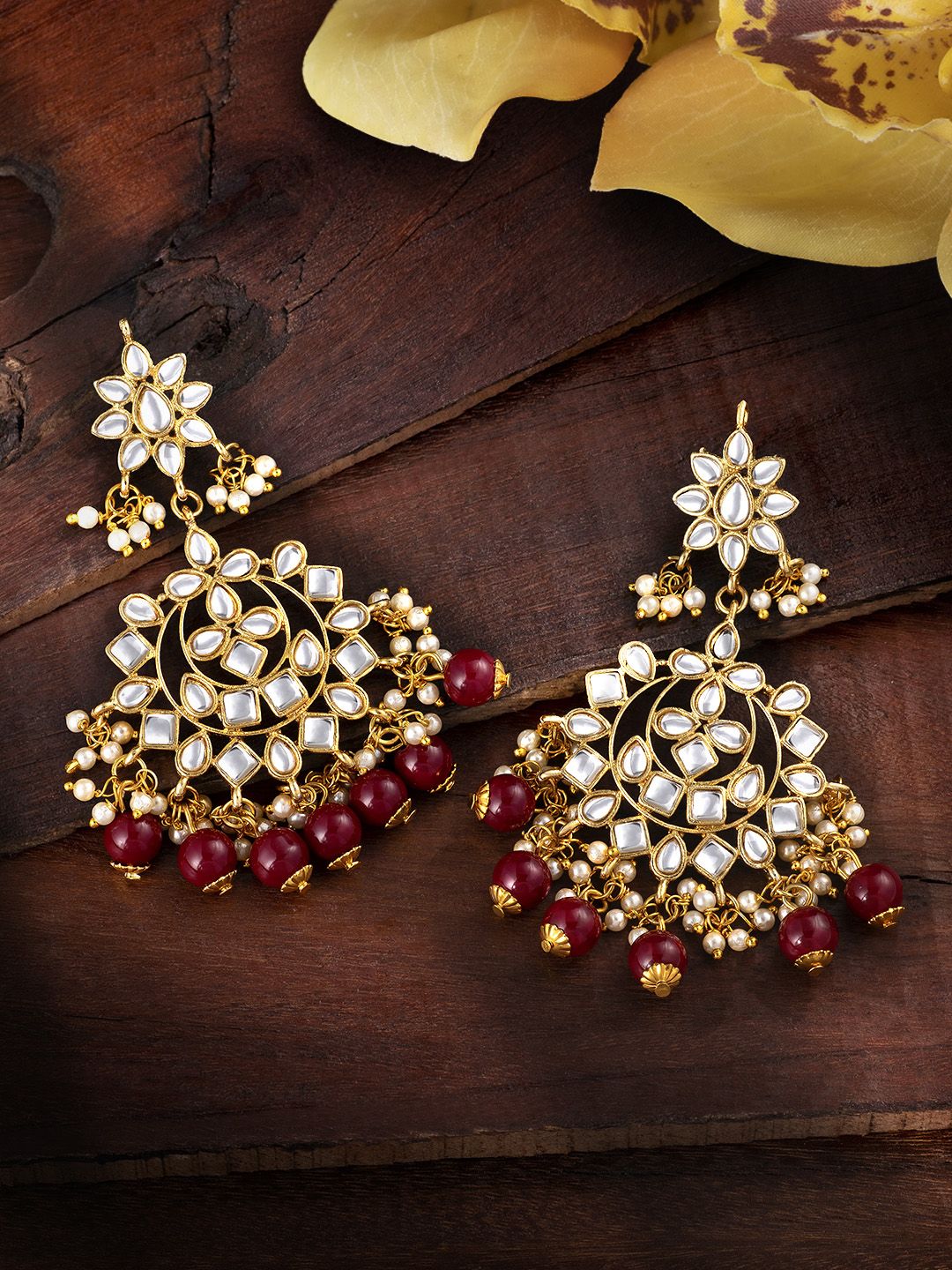 Peora Maroon & Gold-Toned Gold Plated Dome Shaped Chandbalis Price in India