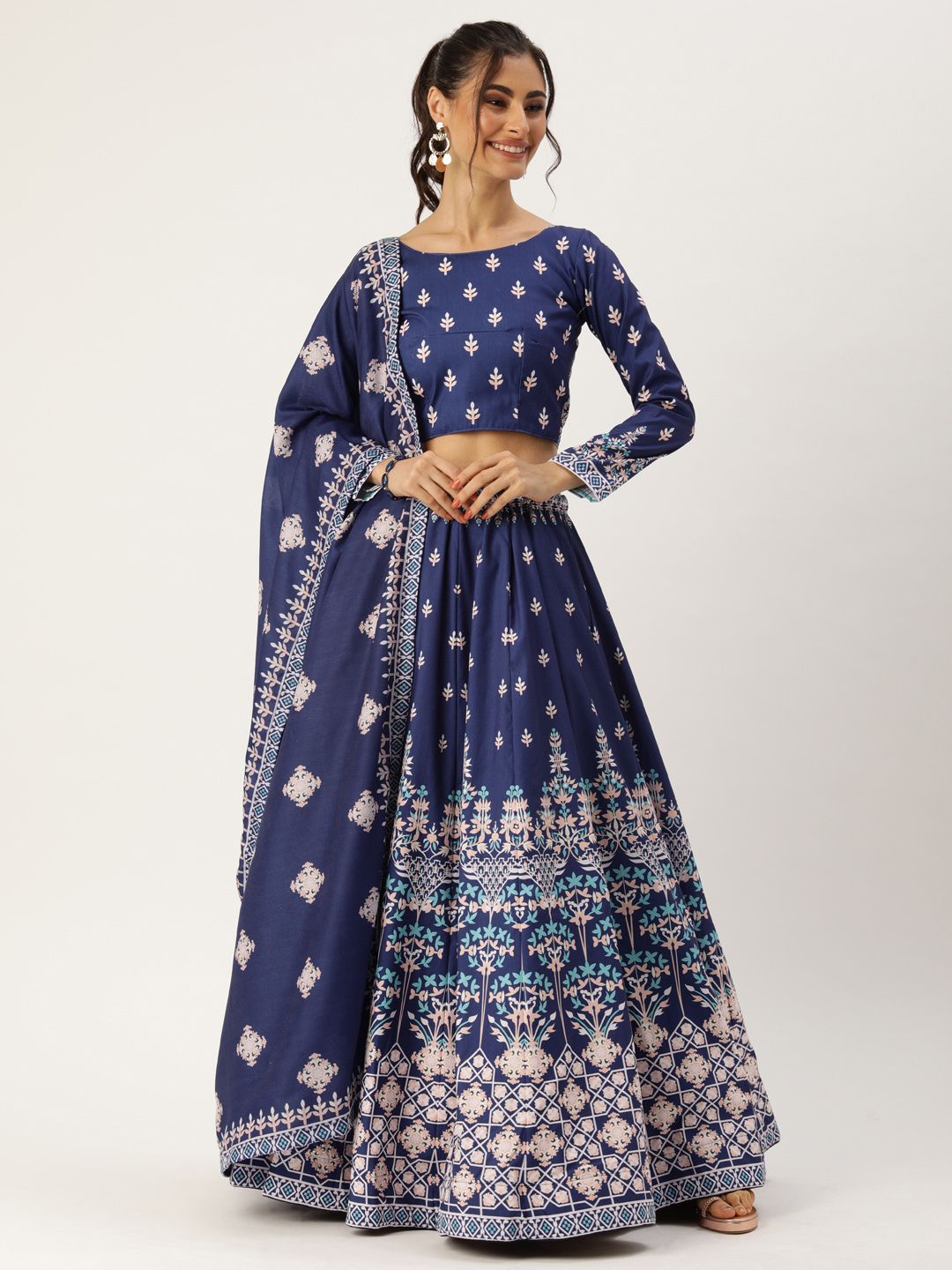 LOOKNBOOK ART Navy Blue Ready to Wear Lehenga & Choli with Dupatta