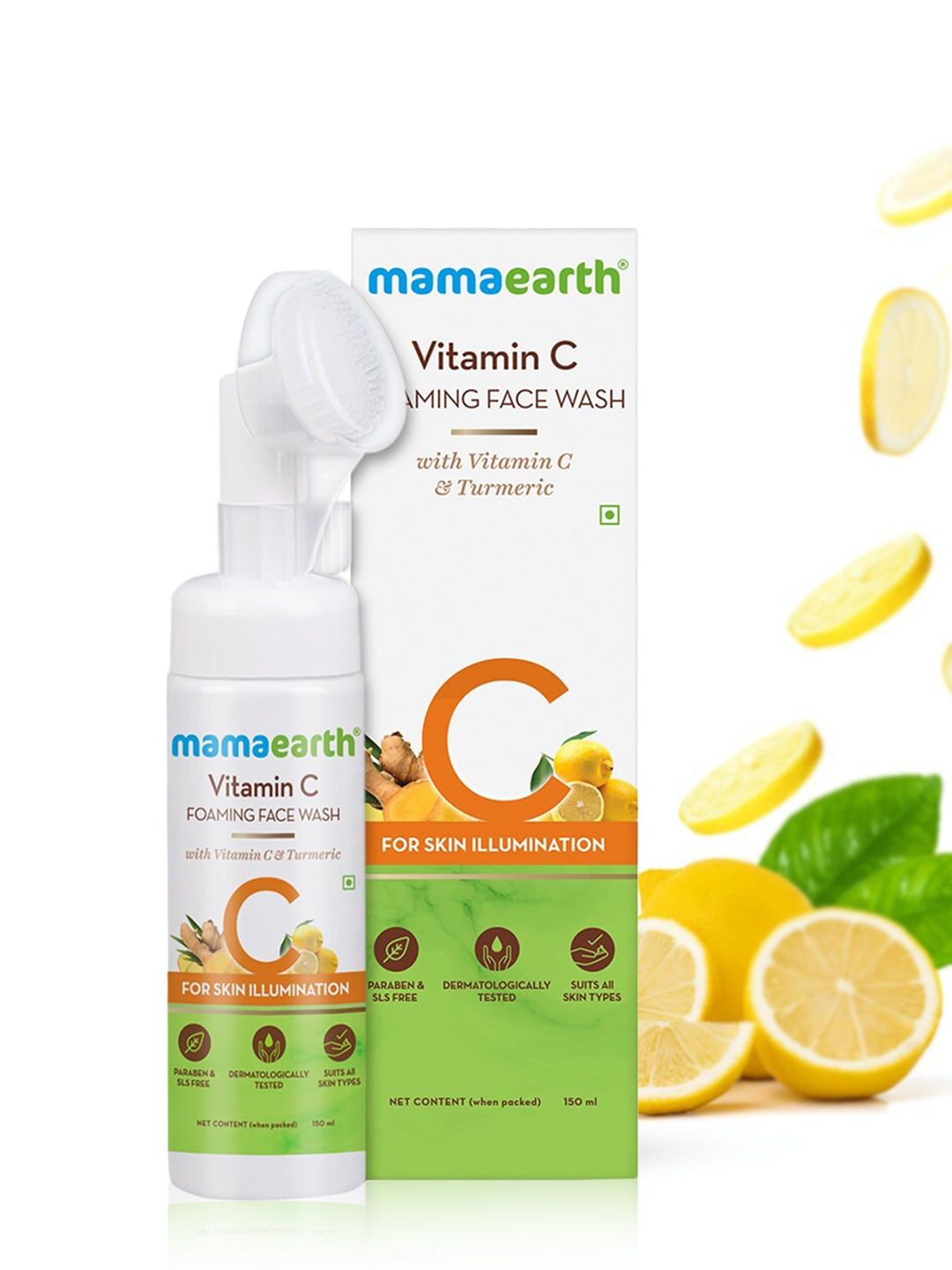 Mamaearth Vitamin C Face Wash with Turmeric & Foaming Silicone Cleanser Brush - 150ml