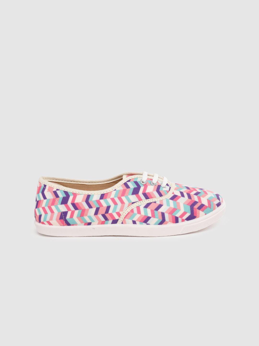 Kook N Keech Women Pink & Sea Green Chevron Print Sneakers