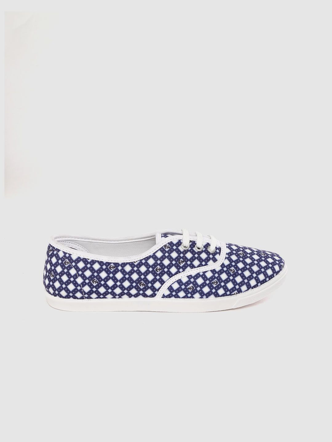 Kook N Keech Women Navy Blue & White Geometric & Anchor Print Sneakers Price in India