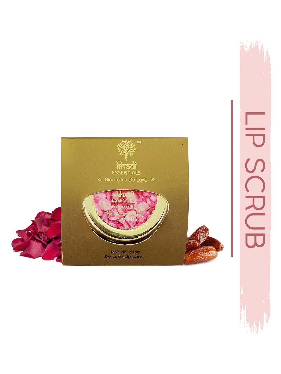 Khadi Essentials Rose & Dates Lip Lightening Scrub with Walnuts and Coconut Oil 15g Price in India