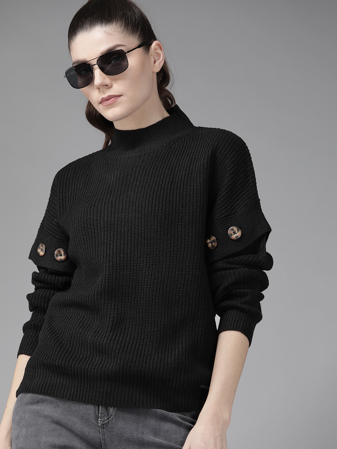 Roadster Women Black Solid Pullover Price in India