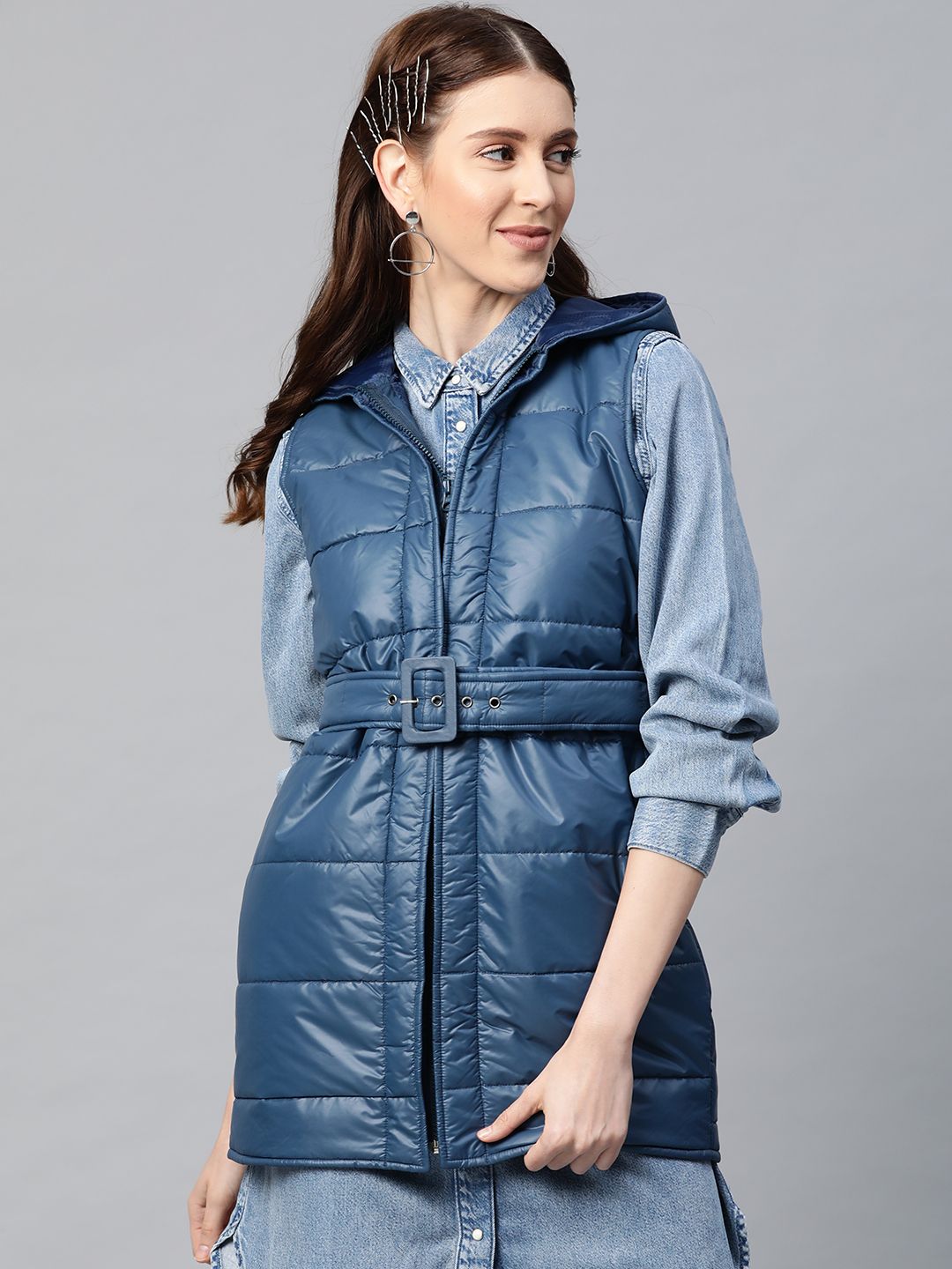 SASSAFRAS Women Teal Blue Solid Puffer Jacket Price in India