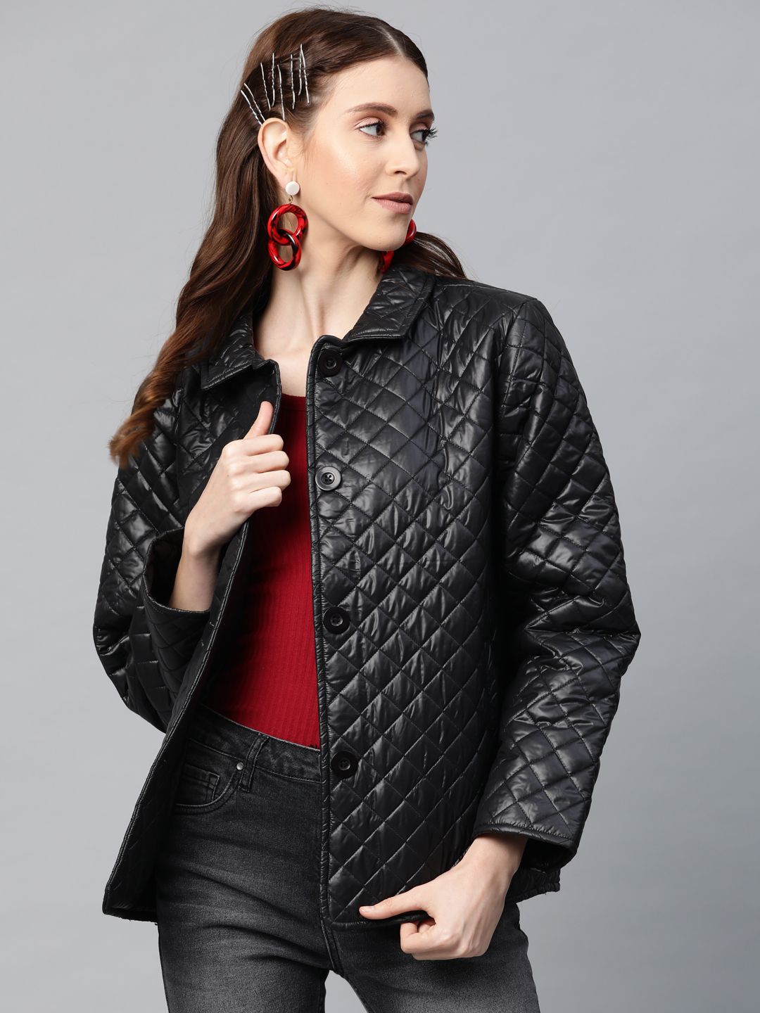 SASSAFRAS Women Black Solid Quilted Jacket Price in India